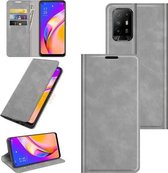 Voor OPPO A94 5G/F19 Pro+ 5G/Reno5 Z Retro-skin Business Magnetische Suction Leather Case met houder & kaartsleuven & portemonnee (grijs)