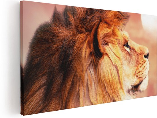 Artaza Canvas Schilderij Leeuw - Leeuwenkop - Tijdens Zonsopkomst - 40x20 - Klein - Foto Op Canvas - Canvas Print