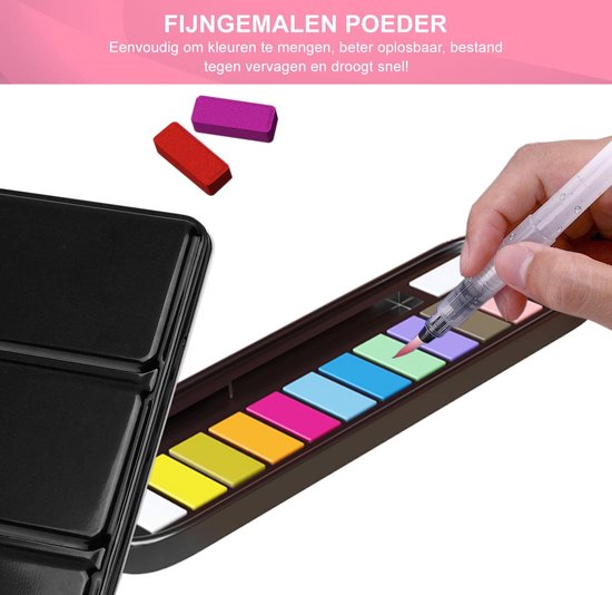 Rubye® Waterverf - Aquarelverf - Brush Pen - Penseel - Verven - Waterverf Volwassenen - Waterverf Kinderen - Schilderen op Nummer - 12 Kleuren