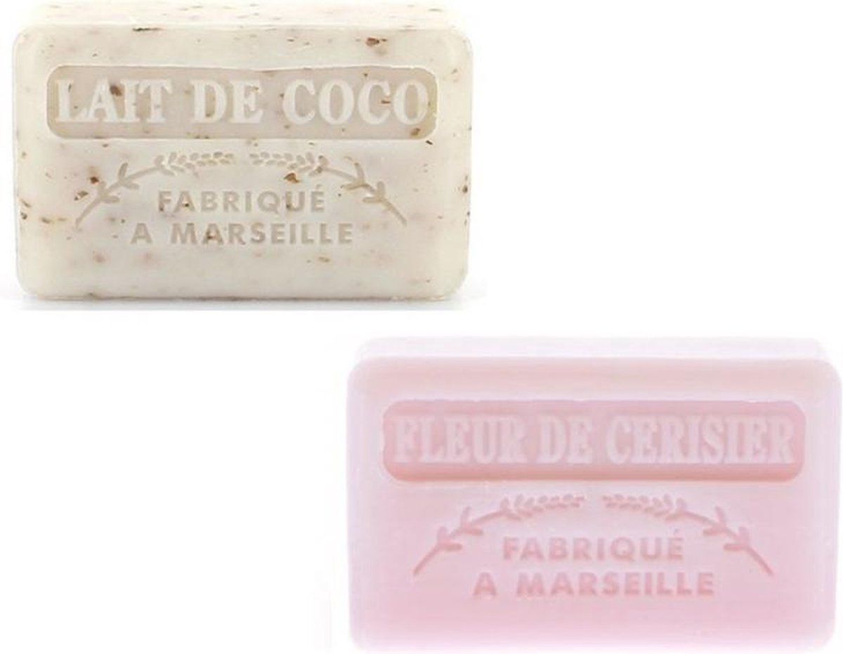 Goedkoopste 2x zeep bar savon de marseille Kokosmelk scrub & Kersenbloesem