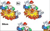 6x Wand decoratie Clown met grote kraag 50 cm - circus clown thema feest festival funny party wanddecoratie