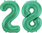 De Ballonnenkoning - Folieballon Cijfer 28 Groen Metallic Mat - 86 cm