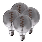 4x Leddy's - LED Filament Lamp Bol G95 ø9,5cm - Plasticvrij - Smoked - 4W - Dimbaar - E27 Grote Fitting - 2200K