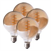 4x Leddy's - LED Filament Lamp Bol G125 ø12,5cm - Plasticvrij - Amber - 4W - Dimbaar - E27 Grote Fitting - 2200K