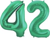 De Ballonnenkoning - Folieballon Cijfer 42 Groen Metallic Mat - 86 cm