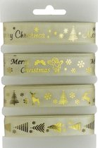 Kerst Lint Set 16mm (1,6cm) | Luxe Satijnlint | Merry Christmas | 4 verschillende Kerstlinten | Creme met Goud | Cadeaulint | Set: 4 x 2 Meter