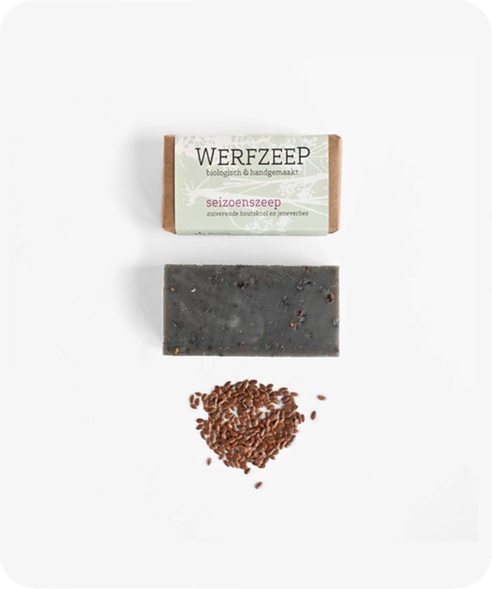 Goedkoopste Werfzeep Seizoenzeep Winter – Scrub - Houtskool en Gemalen lijnzaad, Jeneverbes, Venkel, Kurkuma, Citroengras - Natuurlijke zeep - Handgemaakt - Vegan zeep - 100 gram