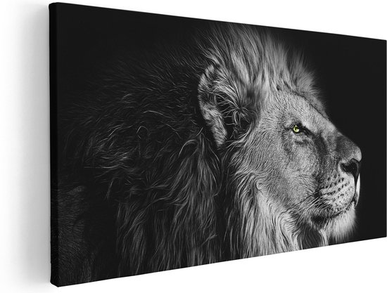 Artaza Canvas Schilderij Leeuw - Leeuwenkop - Zwart Wit - 120x60 - Groot - Foto Op Canvas - Canvas Print