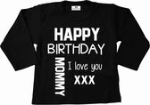 Shirt kind verjaardag mama-zwart-tekst wit-Maat 74