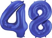 De Ballonnenkoning - Folieballon Cijfer 48 Blauw Metallic Mat - 86 cm