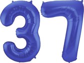 Folieballon Cijfer 37 Blauw Metallic Mat - 86 cm