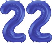 De Ballonnenkoning - Folieballon Cijfer 22 Blauw Metallic Mat - 86 cm
