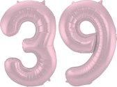 De Ballonnenkoning - Folieballon Cijfer 39 Pastel Roze Metallic Mat - 86 cm