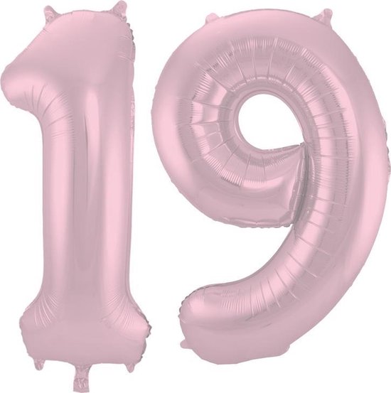 De Ballonnenkoning - Folieballon Cijfer 19 Pastel Roze Metallic Mat - 86 cm