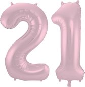 De Ballonnenkoning - Folieballon Cijfer 21 Pastel Roze Metallic Mat - 86 cm