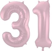 De Ballonnenkoning - Folieballon Cijfer 31 Pastel Roze Metallic Mat - 86 cm