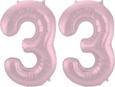 De Ballonnenkoning - Folieballon Cijfer 33 Pastel Roze Metallic Mat - 86 cm