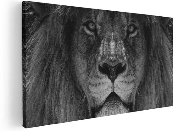 Artaza Canvas Schilderij Leeuw - Leeuwenkop - Zwart Wit - 60x30 - Foto Op Canvas - Canvas Print