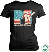 MTV Dames Tshirt -M- Distressed USA Flag Organic Zwart