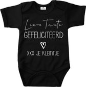 Rompertje baby met tekst-lieve tante gefeliciteerd-zwart-wit-Maat 62