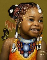Afrikaans kindje | 40x30  | ROND | Diamond painting  pakket Volwassenen | Volledige Bedekking Paintings | 38 kleuren | Kind vlinder Afrika