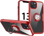 Schokbestendige transparante TPU + acryl beschermhoes met ringhouder voor iPhone 13 (rood)