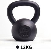 Cast iron/ Gietijzeren kettlebell - 1 x 12KG - Zwart - Fitness/ Crossfit