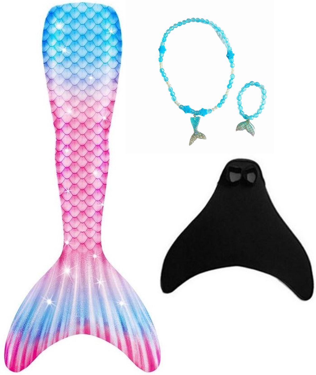 Zeemeermin staart Mermaid staart roze blauw kinderen + MONOVIN 134-140 (140) + ketting en armband zeemeermin jurk - Merkloos