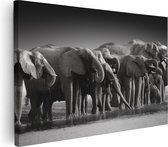 Artaza Canvas Schilderij Groep Olifanten Bij Het Water - Zwart Wit - 90x60 - Foto Op Canvas - Canvas Print - Muurdecoratie
