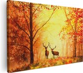 Artaza Canvas Schilderij Getekende Herten In Het Bos - Herfst - 120x80 - Groot - Foto Op Canvas - Wanddecoratie Woonkamer