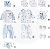 Newborn - Baby Kleding Jongen - Baby Cadeau - Baby Mutsje - Kraam cadeau - Babyshower Cadeau Set 10-Delig - Blauw - 0-3 Maanden