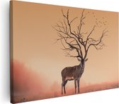 Artaza Canvas Schilderij Hert Met Een Bomen Gewei - 60x40 - Foto Op Canvas - Canvas Print