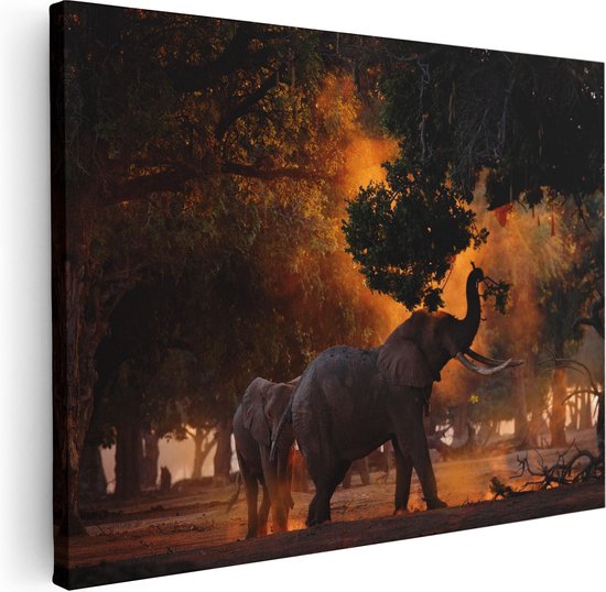 Artaza - Canvas Schilderij - Twee Olifanten In Het Bos - Foto Op Canvas - Canvas Print