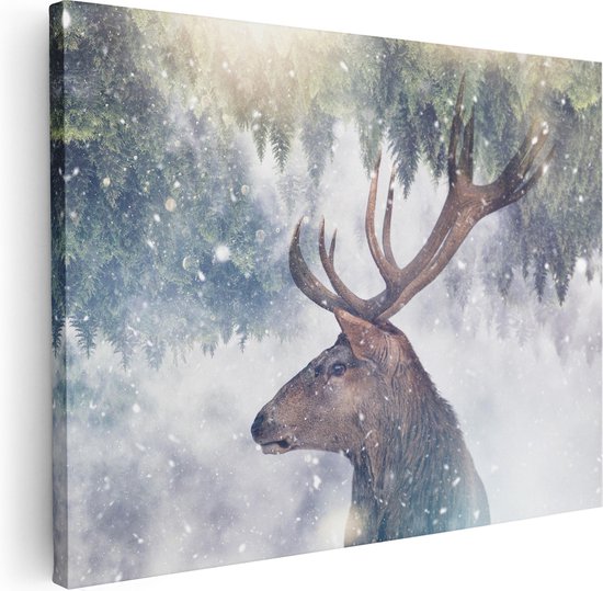 Artaza Canvas Schilderij Hertenkop - Hert Op Een Bomen Achtergrond - 40x30 - Klein - Foto Op Canvas - Canvas Print