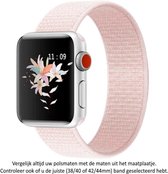 Licht Roze Nylon Horloge Band geschikt voor Apple Watch 1, 2, 3, 4, 5, 6, 7, 8, SE & Nike+, 38mm & 40mm "Vrouwenbreedte" Series – Maat: zie maatfoto - Zacht Geweven Nylon - 38 mm en 40 mm - Pink