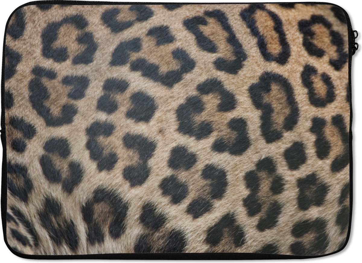 Laptophoes 14 inch - Luipaard print - Laptop sleeve - Binnenmaat 33x23 cm - Zwarte achterkant