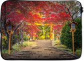 Laptophoes 14 inch - Japanse tuin in de herfst - Laptop sleeve - Binnenmaat 34x23,5 cm - Zwarte achterkant