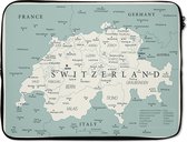 Laptophoes 15.6 inch - Vintage kaart van Zwitserland - Laptop sleeve - Binnenmaat 39,5x29,5 cm - Zwarte achterkant