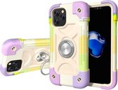Schokbestendige siliconen + pc-beschermhoes met dubbele ringhouder voor iPhone 12 Pro Max (kleurrijk beige)
