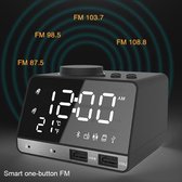 Multifunctionele Digitale LED Wekkerradio - Bluetooth - Dubbele Alarm Functie - 2 USB Oplaadfuncties - Telefoonoplader - Spiegel LED Display - Dual Alarm - FM Radio - Temperatuur - 12hr/24HR 