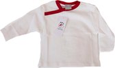 k&b -  baby- unisex longsleeve – wit topje met rode kraag Maat 86 - 12/18 Maanden