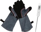 BBQ Handschoenen - Zinaps Barbecue Handschoenen, ovenhandschoenen, 1 paar lederen grillhandschoenen, 41 x 15 x 1,5 cm, su√®de hittebestendig, vlamvertragend, lashandschoenen, openhaard handsc