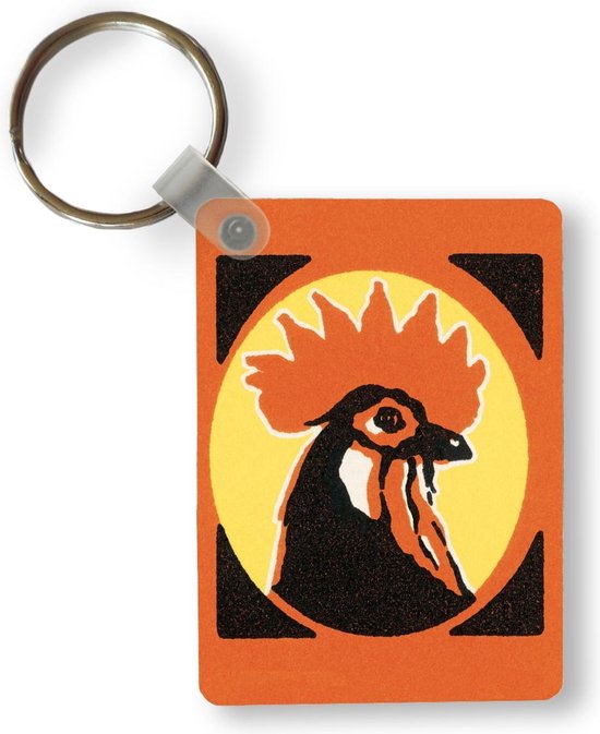 Illustration de porte-clés coq - Illustration abstraite de la tête d'un porte-clés coq en plastique - porte-clés rectangulaire avec photo