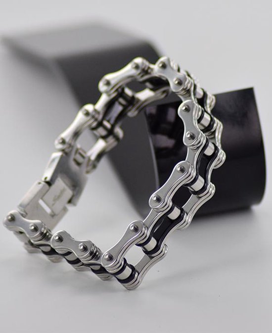 Bracelet chaîne moto - argent et noir | bol