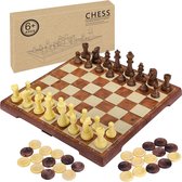 Schaakbord - Zinaps schaakspel met luxe magnetische figuren, schaakbord, elegante opvouwbare houten schaakspel, complete schaakvak- (WK 02127)