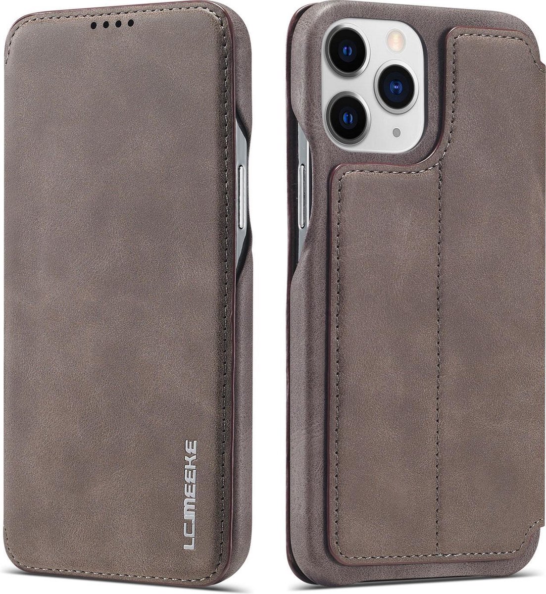 Luxe Telefoonhoesje voor Apple iPhone 12 | Hoogwaardig Leren Bookcase | Luxe Uitstraling | Flip Case | Portemonnee | Grijs
