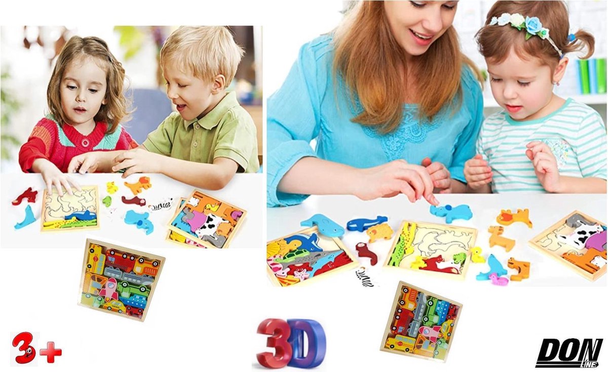 Montessori Houten 3D Voertuig Puzzel – 3+ Jaar – 12 Stuks - Educatief