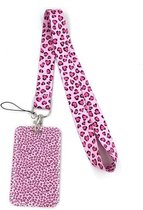 Badgehouders - pashouder met keycord luipaardprint roze - uitschuifbaar - sleutels en passen - telefoonkoord