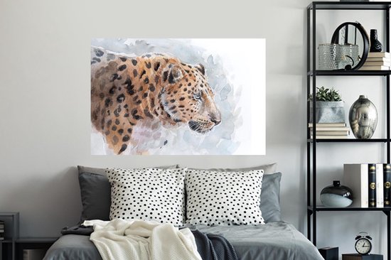 Stickers muraux - Léopard - Aquarelle - Blauw - 120x80 cm - Feuille adhésive