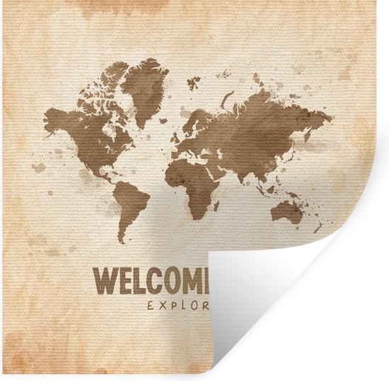 Stickers muraux - Welcome Home - Carte du Wereldkaart - Citation - 100x100 cm - Film Adhésif XXL